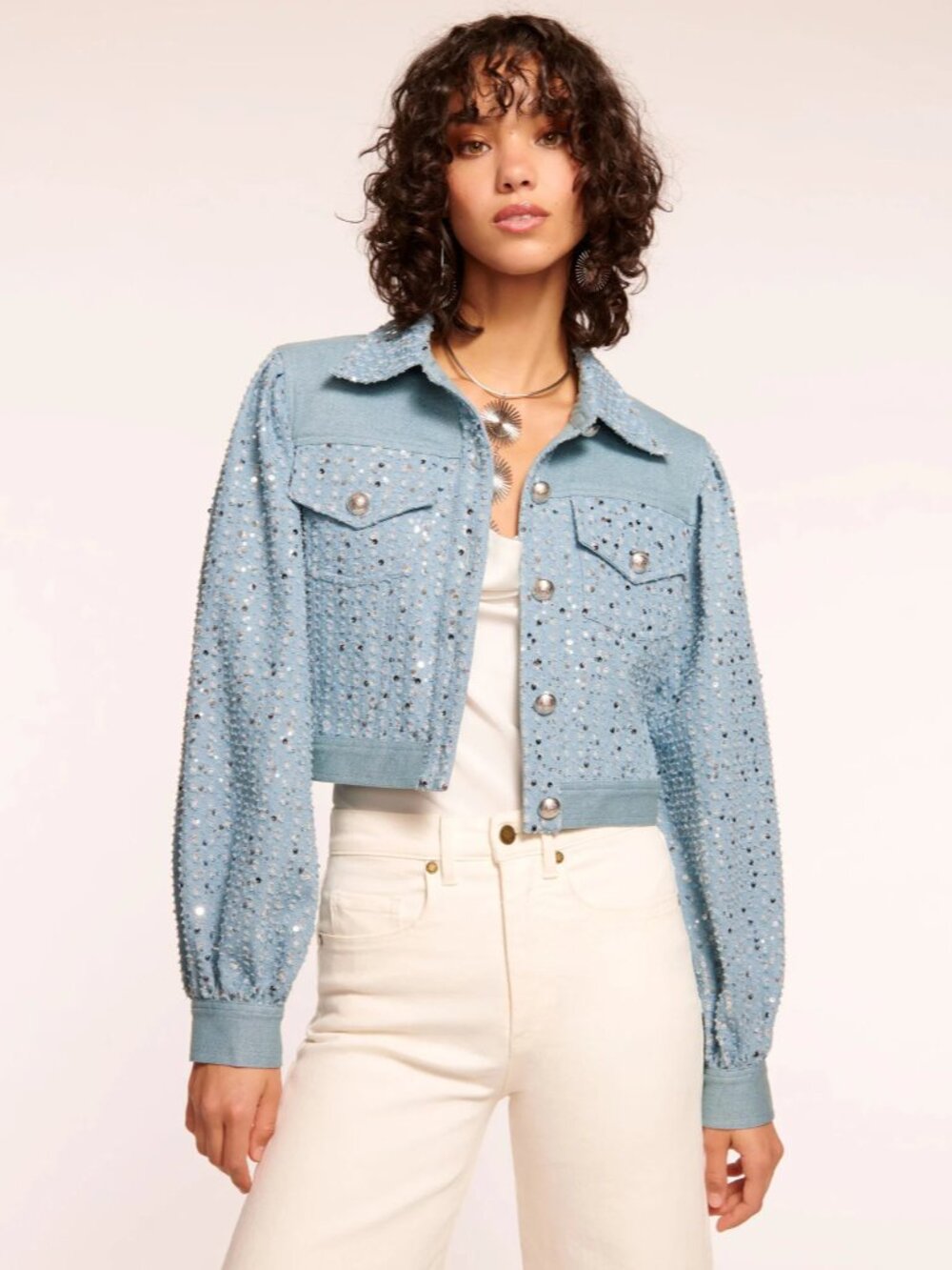 RAMY BROOK Blue with Sequins Denim Janet Jacket, XS